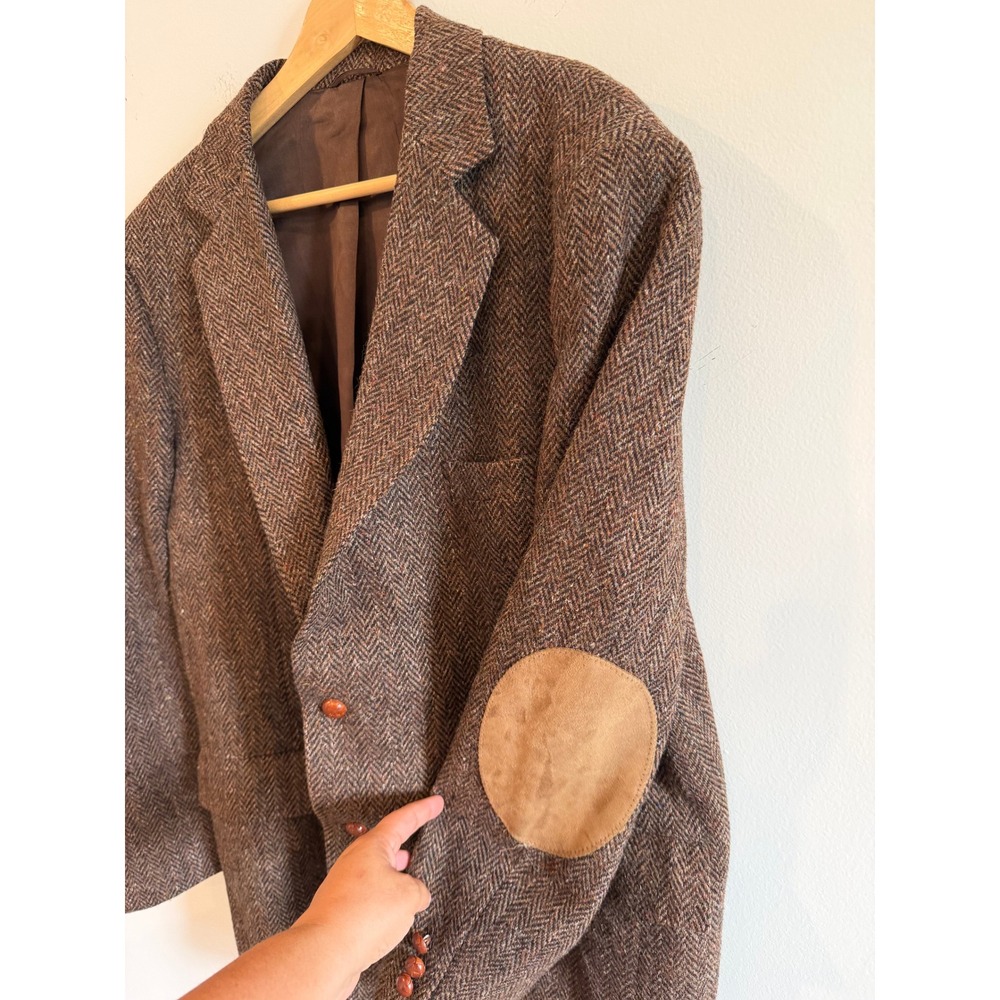 Miller & Rhoads Vintage Brown Herringbone Wool Blazer Elbow Patches 44L